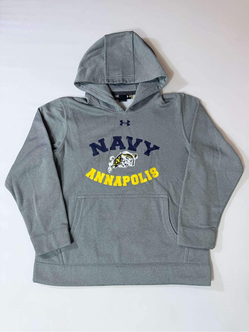 Under Armour Kids Gray Hoodie with Navy and Yellow Annapolis Logo Sz Medium